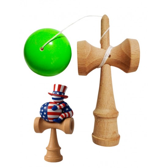 Kendama din lemn natural, Bila lemn + Sticker Waterproof USA pentru telefon, 172KD