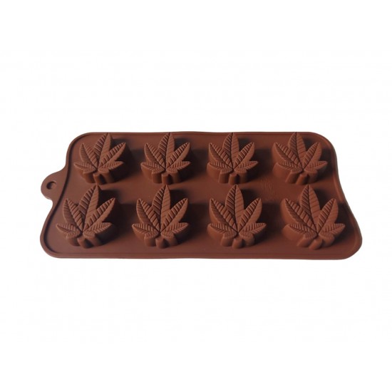 Forma silicon pentru ciocolata in forma de frunza, 8 cavitati, Maro, 21 cm, 462COF