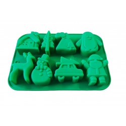 Forma silicon pentru prajituri, Tema Craciun, 8 cavitati, Verde, 20 cm, 481COF