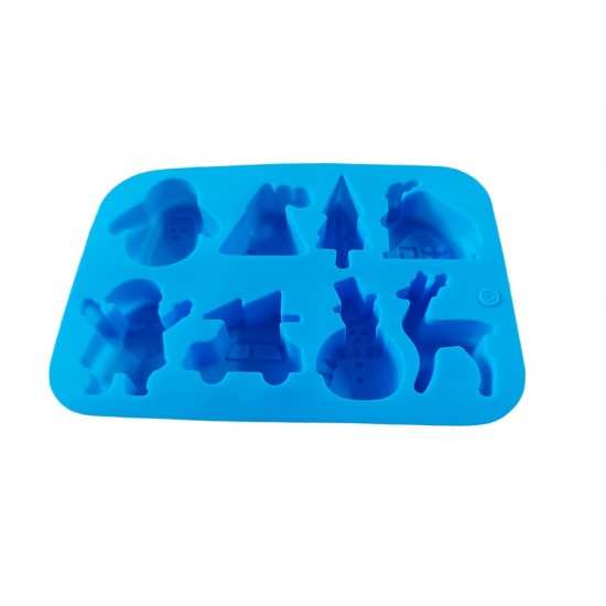 Forma silicon pentru prajituri, Tema Craciun, 8 cavitati, Albastru, 20 cm, 482COF