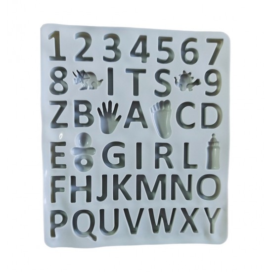 Forma silicon cu Cifre, Litere, Piciorus, Manuta, Biberon, Dinozaur, Suzeta, Albastru, 21 cm, 491COF