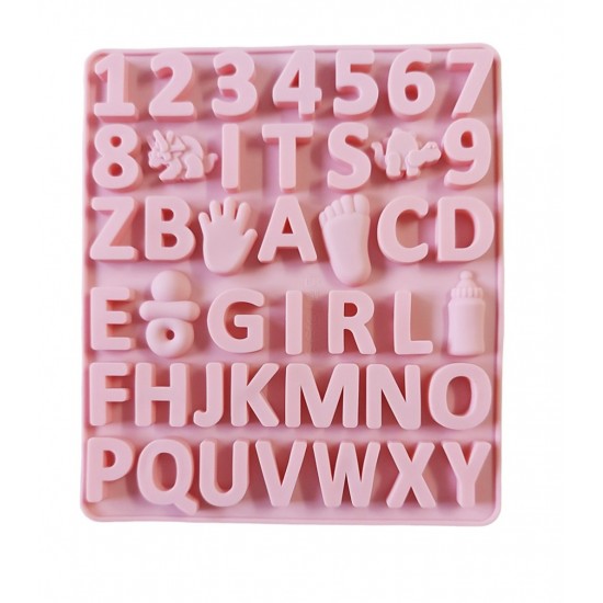 Forma silicon cu Cifre, Litere, Piciorus, Manuta, Biberon, Dinozaur, Suzeta, Portocaliu, 21 cm, 492COF