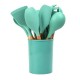 Set ustensile bucatarie 12 piese din Silicon cu lemn, Turcoaz, 30 cm, 500COF