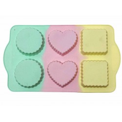 Forma din silicon pentru prajituri si tarte, model patrat, inima, rotund, termorezistenta, 6 cavitati, 533COF