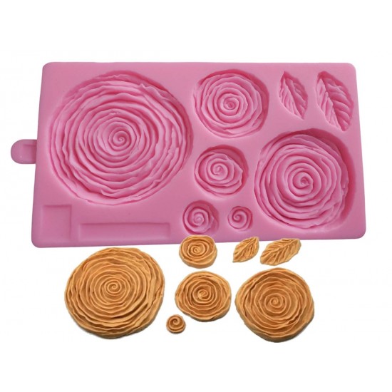 Matrita din silicon, trandafiri si frunze pentru fondant, ciocolata si pasta de zahar, 11 x 20 cm, 553COF