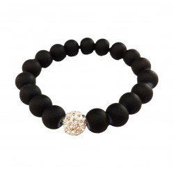 Bratara cu bile si charm, Negru, BR58