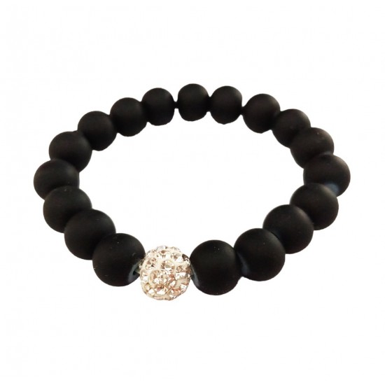 Bratara cu bile si charm, Negru, BR58 Bratara cu bile si charm, Negru, BR58