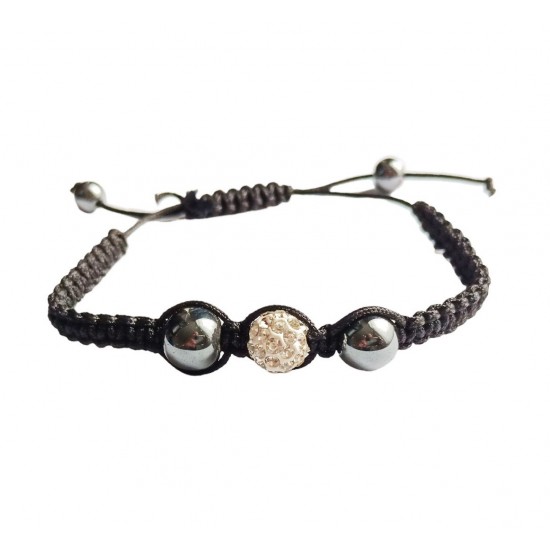 Bratara cu pietre Hematit si Charm, Negru, BR62 Bratara cu pietre Hematit si Charm, Negru, BR62