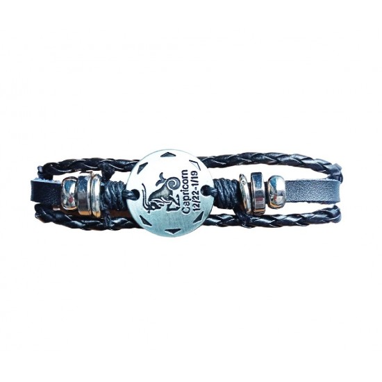 Bratara din piele ecologica, Zodiac Capricorn, Negru, BR46 Bratara din piele ecologica, Zodiac Capricorn, Negru, BR46