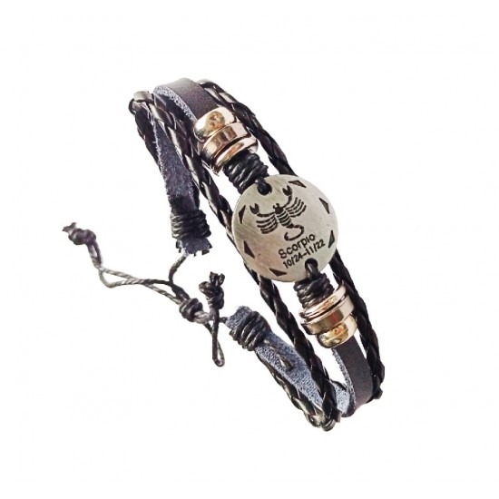 Bratara din piele ecologica, Zodiac Scorpion, Negru, BR54 Bratara din piele ecologica, Zodiac Scorpion, Negru, BR54
