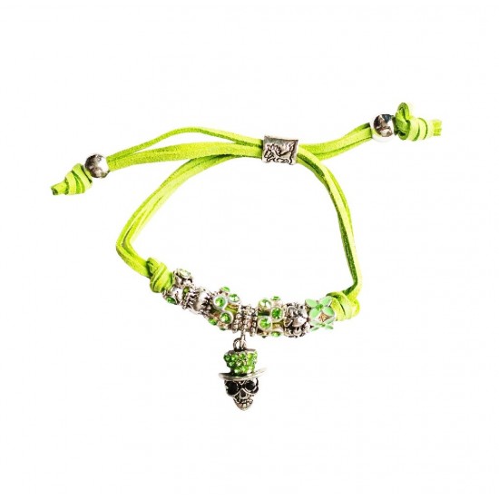 Bratara confectionata manual cu 8 Charmuri cu cristale,  Verde, BR68