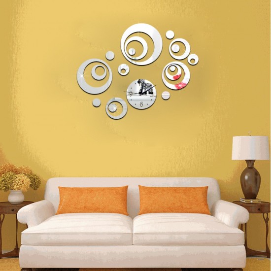 Ceas decorativ de perete, Cercuri, Oglinda acrilica, 50 cm, WC1140