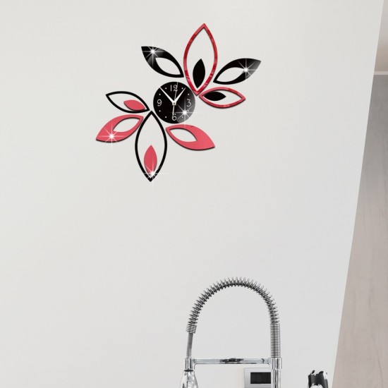 Ceas decorativ de perete, Flori, Oglinda acrilica, 36 cm, ZB077