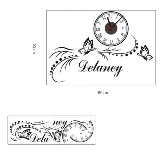 Ceas decorativ de perete, Fluturi, Ceas cu Autocolant, 55 cm, CD874