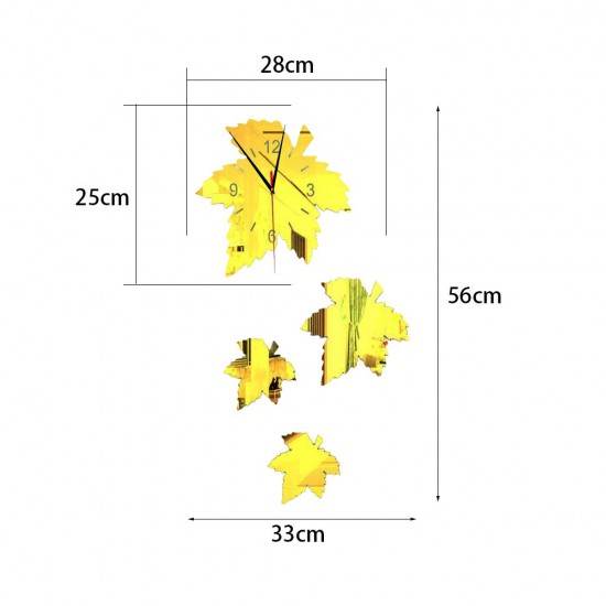 Ceas decorativ de perete, Frunze, Oglinda acrilica, 56 cm, MC-071 Ceas decorativ de perete, Frunze, Oglinda acrilica, 56 cm, MC-071