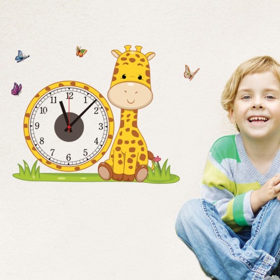 Ceas decorativ de perete, Girafa, Ceas cu Autocolant, 53 cm, CD865