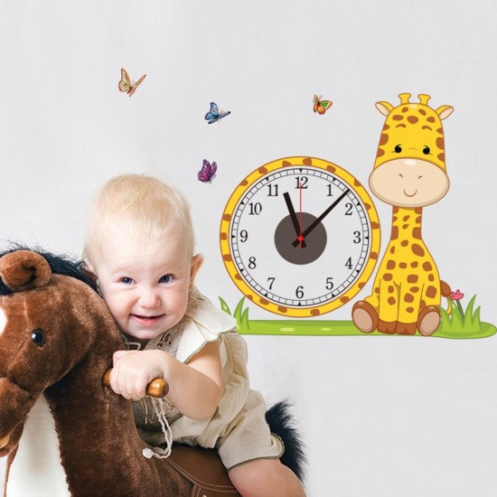 Ceas decorativ de perete, Girafa, Ceas cu Autocolant, 53 cm, CD865