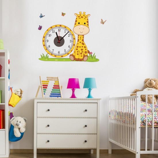 Ceas decorativ de perete, Girafa, Ceas cu Autocolant, 53 cm, CD865