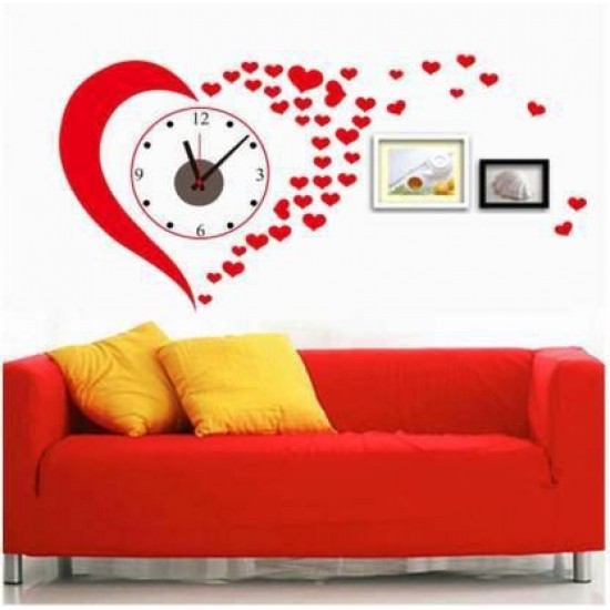 Ceas decorativ de perete, Inima, Ceas cu Autocolant, 50 cm, CD829
