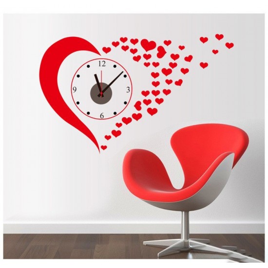 Ceas decorativ de perete, Inima, Ceas cu Autocolant, 50 cm, CD829