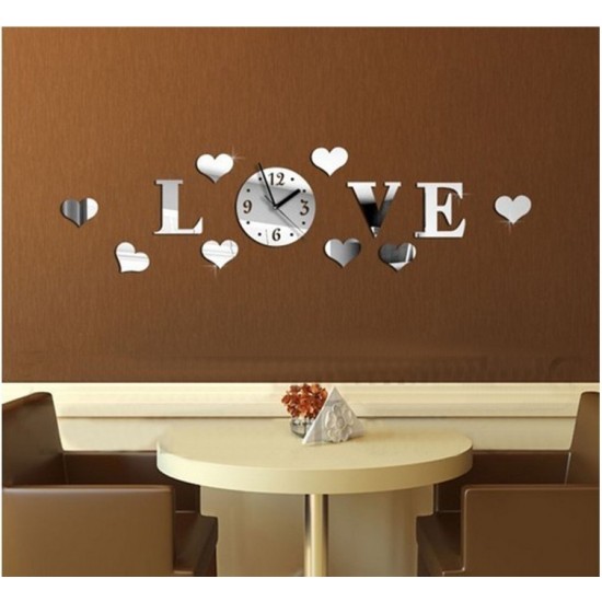 Ceas decorativ de perete, Love, Oglinda acrilica, 50 cm, LK-13 Ceas decorativ de perete, Love, Oglinda acrilica, 50 cm, LK-13