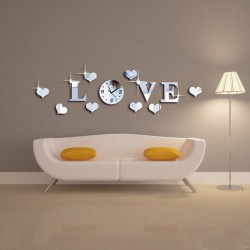 Ceas decorativ de perete, Love, Oglinda acrilica, 50 cm, LK-13