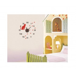 Ceas decorativ de perete, Pisica, Ceas cu Autocolant, 47 cm, CD826