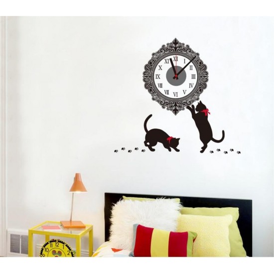 Ceas decorativ de perete, Pisici, Ceas cu Autocolant, 40 cm, CD880