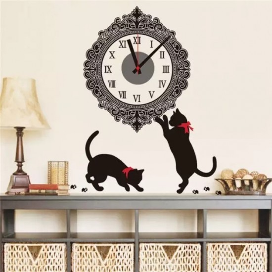 Ceas decorativ de perete, Pisici, Ceas cu Autocolant, 40 cm, CD880
