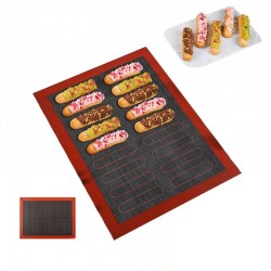 Covoras microforat pentru copt eclere, foaie antiaderenta, 40x30 cm, 18 Eclere,  Maro, 397COF