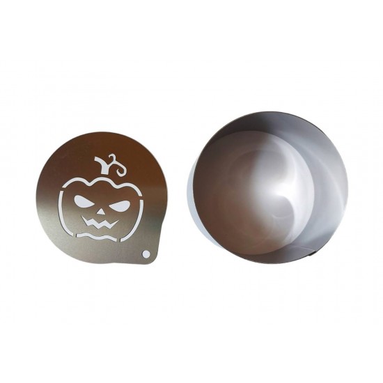 Forma pentru prajituri, Rotund cu sablon de ornat, Model dovleac de halloween, 7.5 cm, 419COF