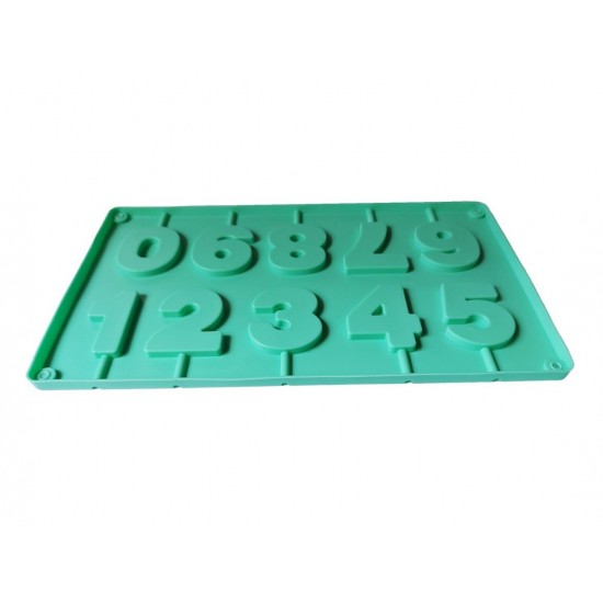 Forma silicon 10 cavitati, Cifre, Acadele din ciocolata sau Acadele din zahar, Verde, 28 cm, 291COF