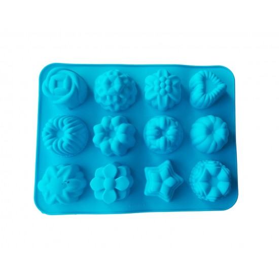 Forma silicon 12 cavitati, Pentru prajituri, Albastru, 32 cm, 229COF