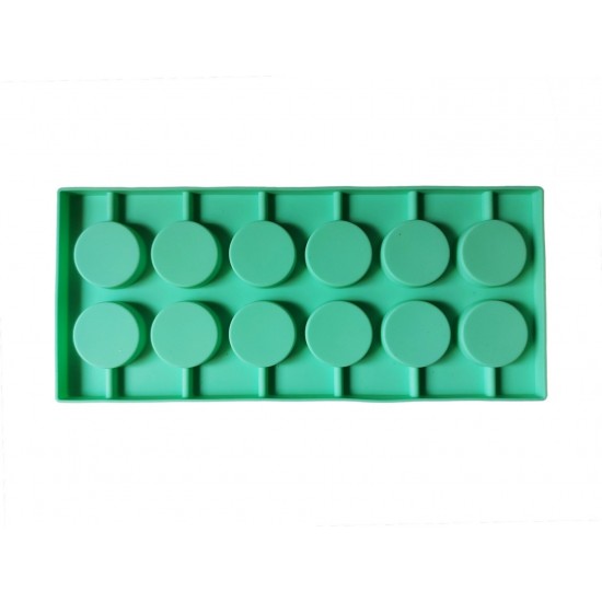 Forma silicon 12 cavitati, Rotund, Acadele din ciocolata sau Acadele din zahar, Verde, 27 cm, 293COF