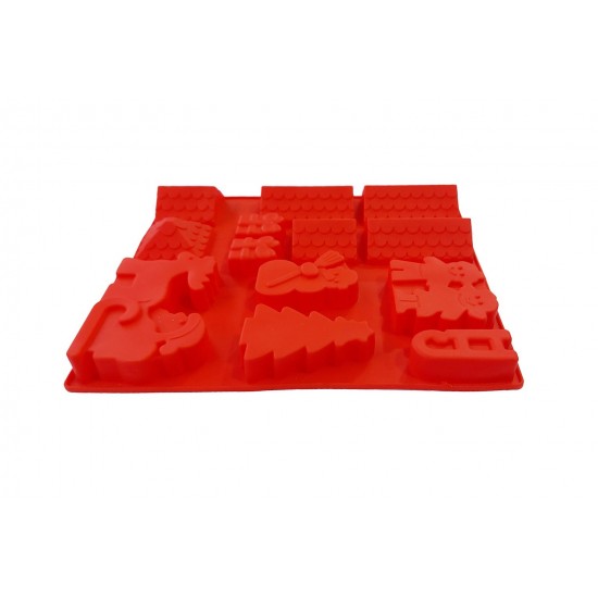 Forma silicon 13 cavitati, Tema Sarbatori de iarna, Pentru prajituri sau Bomboane, Rosu, 27 cm, 241COF