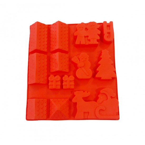 Forma silicon 13 cavitati, Tema Sarbatori de iarna, Pentru prajituri sau Bomboane, Rosu, 27 cm, 241COF