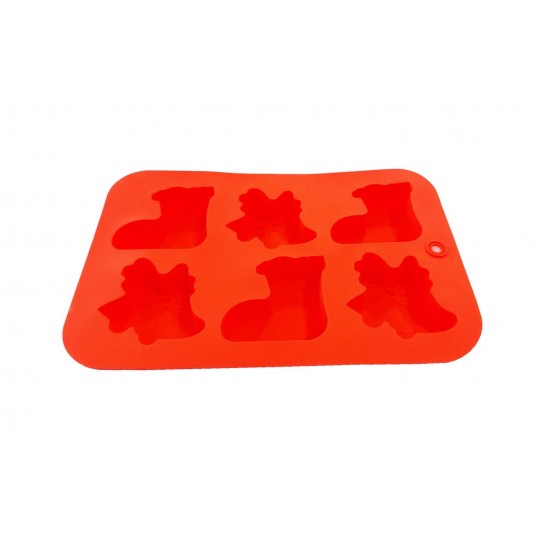 Forma silicon 6 cavitati, Tema Sarbatori de iarna, Pentru prajituri sau Briose, Rosu, 26 cm, 238COF