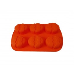 Forma silicon in forma de Ou, Pentru prajituri, Portocaliu, 6 cavitati, 26 cm, 337COF