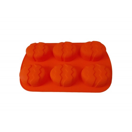 Forma silicon in forma de Ou, Pentru prajituri, Portocaliu, 6 cavitati, 26 cm, 337COF