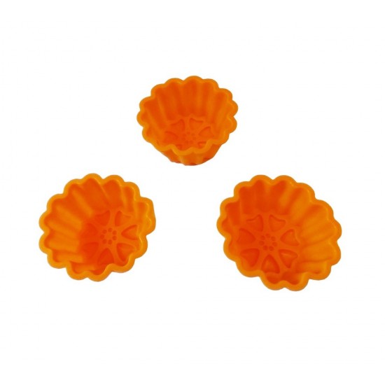 Forma silicon pentru briose, 3 cavitati, Portocaliu, 9 cm, 332COF