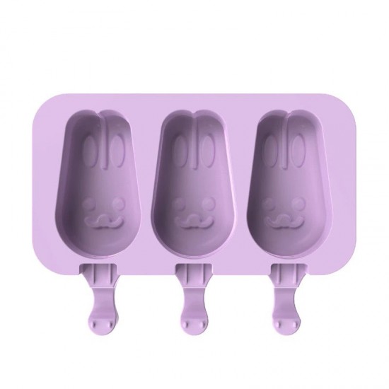Forma silicon pentru inghetata, Iepure 3 cavitati cu capac din silicon, Mov, 19 cm, CooKstyle, 410COF