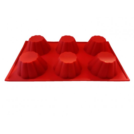 Forma silicon pentru prajituri, 6 cavitati, Rosu, 148COF