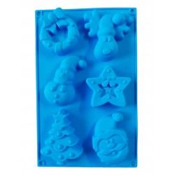 Forma silicon pentru prajituri, Tema Craciun, 6 cavitati, Albastru, 27 cm, 478COF
