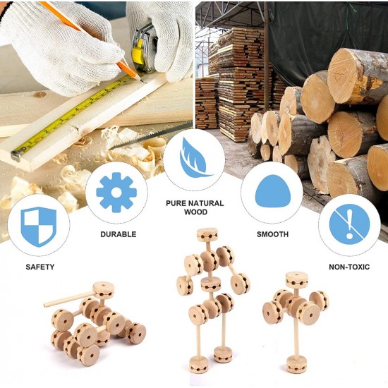 Jucarie de indemanare, Set constructii din lemn natural, 60 piese, SL1500