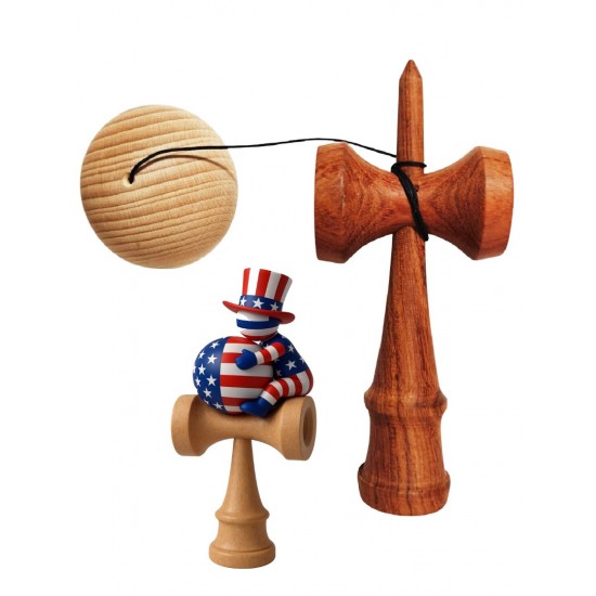 Kendama din lemn natural, Bila lemn + Sticker Waterproof USA pentru telefon, 153KD