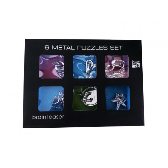 Set  puzzle Brain Twister 6 jocuri din Metal, pentru copii si adolescenti, Animale marine, 375CUB-1