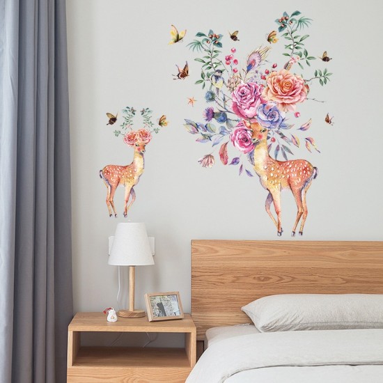 Sticker decorativ, Caprioare, Flori, 95 cm, 788STK
