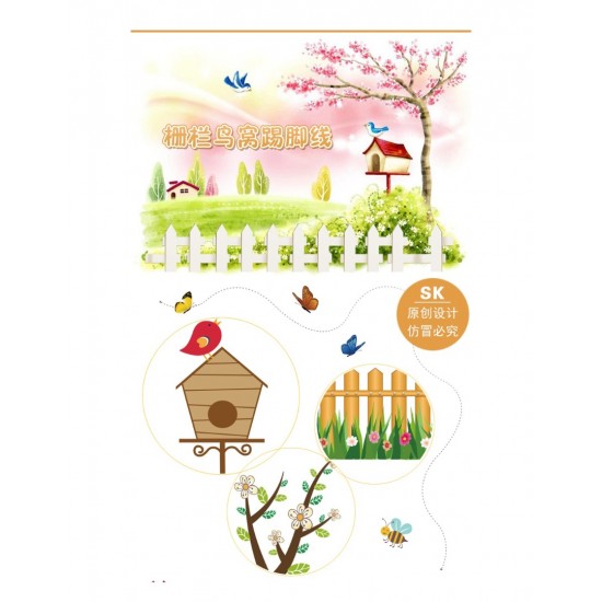 Sticker decorativ, Colivii cu pasari si fluturi, 85 cm, 752STK