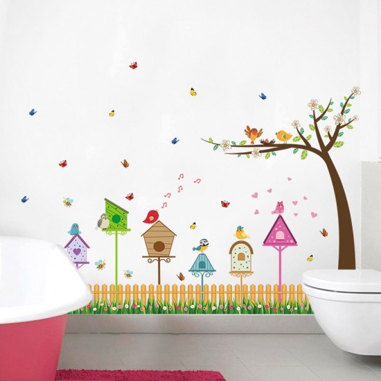 Sticker decorativ, Colivii cu pasari si fluturi, 85 cm, 752STK