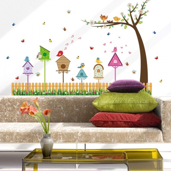 Sticker decorativ, Colivii cu pasari si fluturi, 85 cm, 752STK